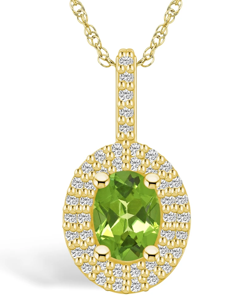 Macy's Peridot (1-1/3 Ct. T.w.) and Diamond (1/2 Ct. T.w.) Halo Pendant Necklace in 14K Yellow Gold