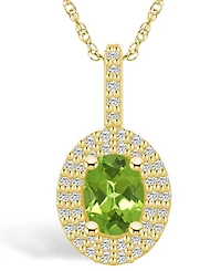 Macy's Peridot (1-1/3 Ct. T.w.) and Diamond (1/2 Ct. T.w.) Halo Pendant Necklace in 14K Yellow Gold
