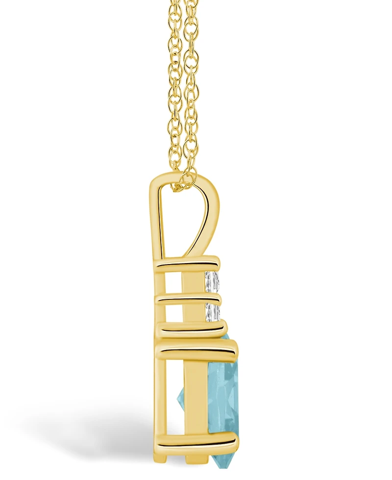 Macy's Aquamarine (1-1/7 Ct. T.w.) and Diamond (1/10 Ct. T.w.) Pendant Necklace in 14K Yellow Gold