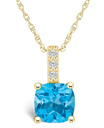 Macy's Blue Topaz (-/ Ct. T.w.) and Diamond Accent Pendant Necklace in 14K Yellow Gold