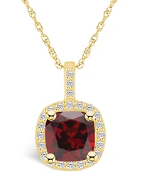 Macy's Garnet (2-3/4 Ct. T.w.) and Diamond (1/4 Ct. T.w.) Halo Pendant Necklace in 14K Yellow Gold