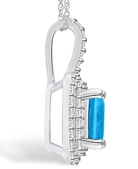 Macy's Blue Topaz (2 Ct. T.w.) and Diamond (1/2 Ct. T.w.) Halo Pendant Necklace in 14K Gold