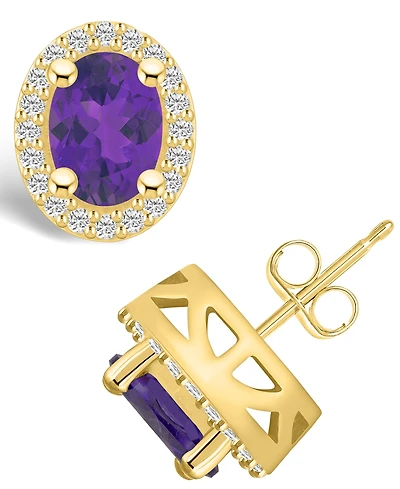 Macy's Amethyst (2-3/8 ct. t.w.) and Diamond (3/8 ct. t.w.) Halo Stud Earrings in 14K Yellow Gold