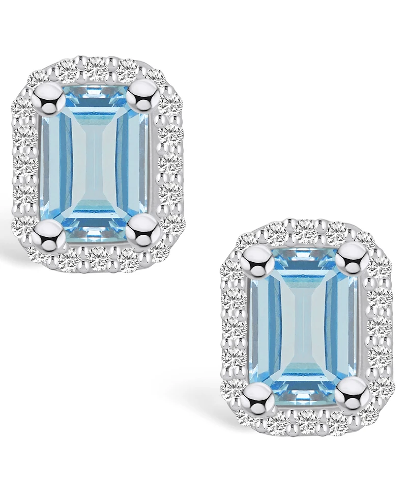 Macy's Aquamarine (1 ct. t.w.) and Diamond (1/5 ct. t.w.) Halo Stud Earrings in 14K Gold