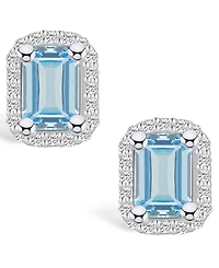 Macy's Aquamarine (1 ct. t.w.) and Diamond (1/5 ct. t.w.) Halo Stud Earrings in 14K Gold