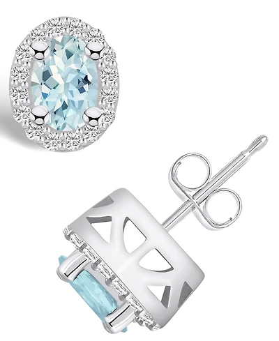 Macy's Aquamarine (3/4 ct. t.w.) and Diamond (1/4 ct. t.w.) Halo Stud Earrings in 14K White Gold