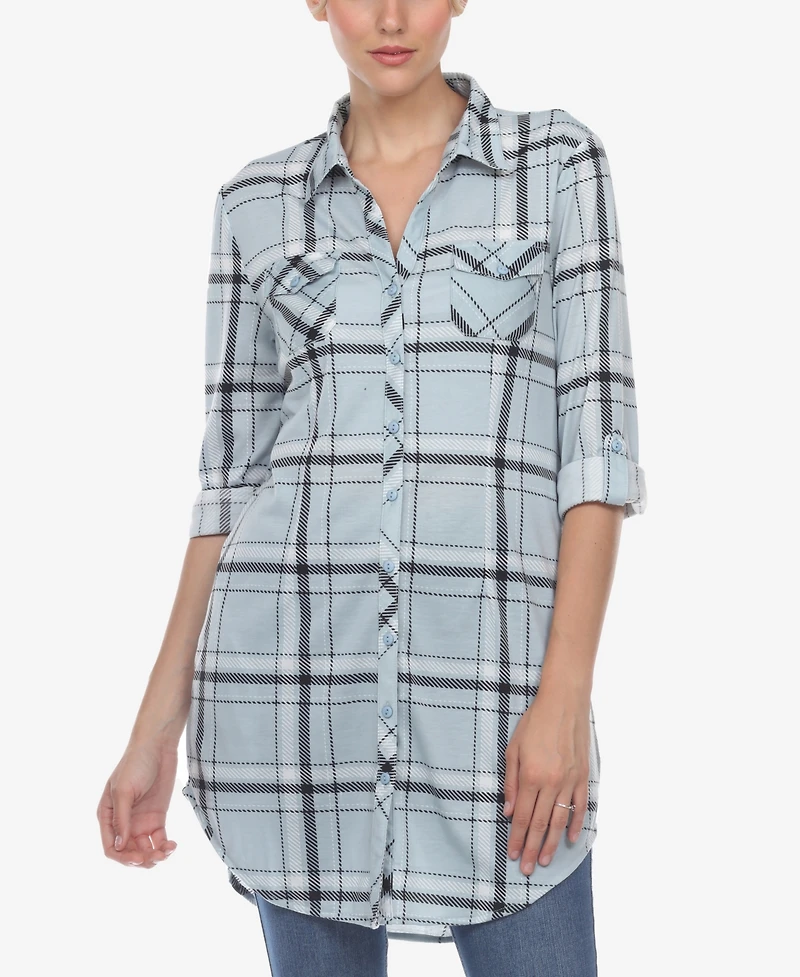 White Mark Women's Plaid Tunic Top Shirt