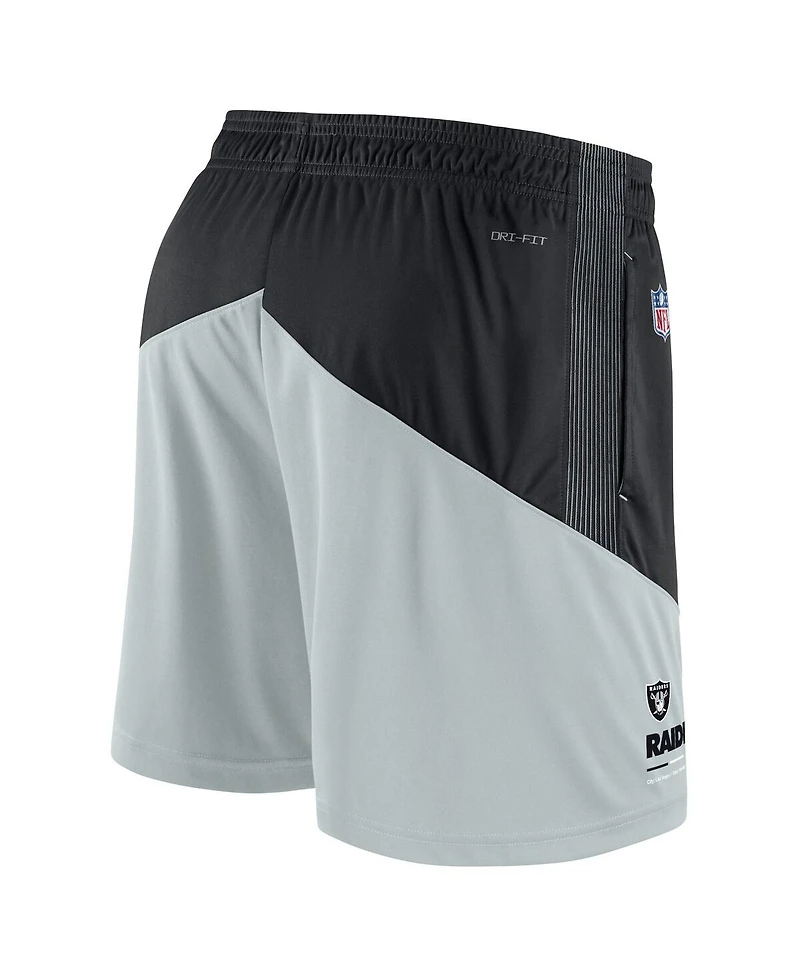 Men's Nike Black, Silver Las Vegas Raiders Sideline Primary Lockup Performance Shorts