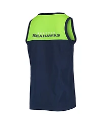 Men's Starter College Navy, Neon Green Seattle Seahawks Team Touchdown Fashion Tank Top