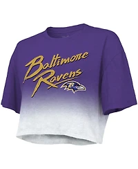 Women's Majestic Threads Lamar Jackson Purple, White Baltimore Ravens Drip-Dye Player Name and Number Tri-Blend Crop T-shirt