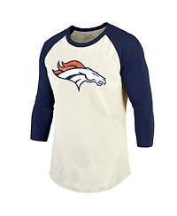 Men's Majestic Threads Russell Wilson Cream, Navy Denver Broncos Name & Number Raglan 3/4 Sleeve T-shirt