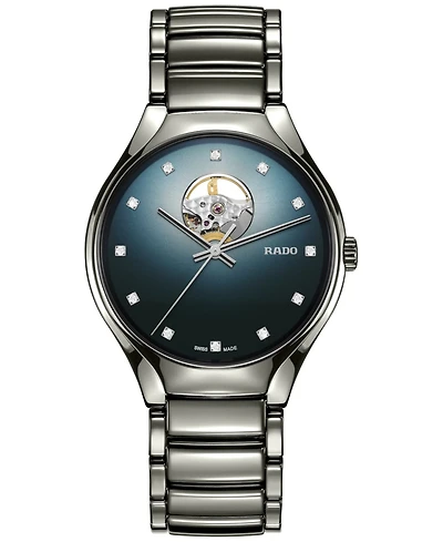Rado Unisex Swiss Automatic True Secret Diamond (1/8 ct. t.w.) Gray Ceramic Bracelet Watch 40mm