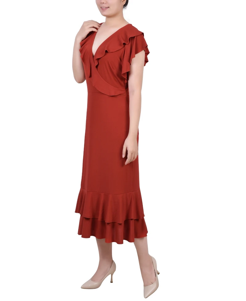 Ny Collection Petite Flutter Sleeve Ruffle Midi Dress