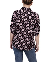 Ny Collection Petite 3/4 Roll Tab Sleeve Zip Front Top