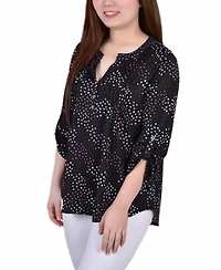 Ny Collection Petite 3/4 Roll Tab Sleeve Y-neck Top