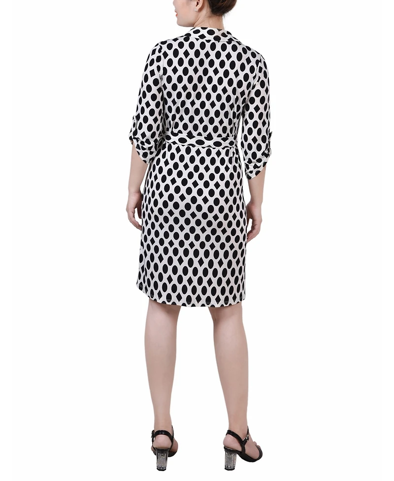 Ny Collection Petite 3/4-Sleeve Printed Shirt Dress