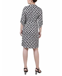 Ny Collection Petite 3/4-Sleeve Printed Shirt Dress