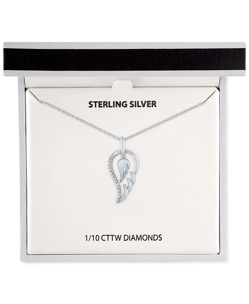 Diamond Angel Wing Pendant Necklace (1/10 ct. t.w.) in Sterling Silver