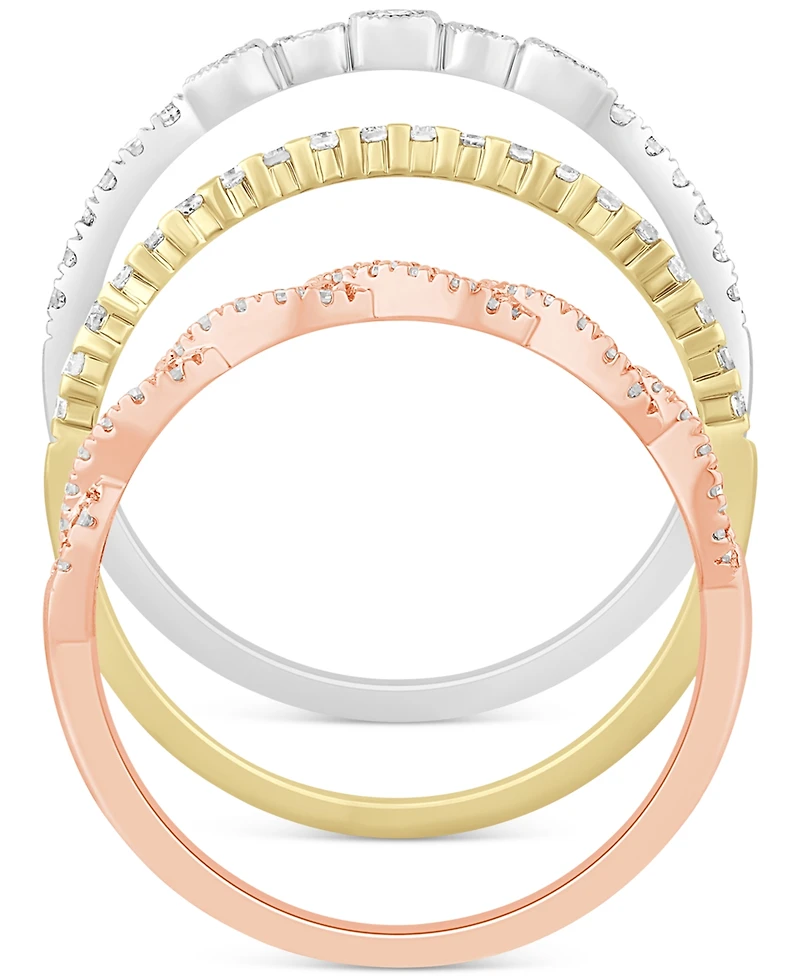 Diamond 3-Pc. Set Stacking Bands (1/2 ct. t.w.) in 14k Tricolor Gold