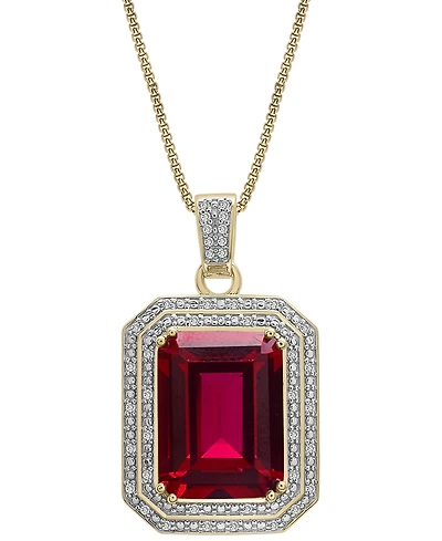 Lab Grown Ruby (16-5/8 ct. t.w.) & Diamond (1/4 ct. t.w.) Rectangular Pendant Necklace in 14k Gold-Plated Sterling Silver, 22"