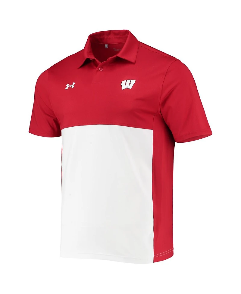 Men's Under Armour Red, White Wisconsin Badgers 2022 Blocked Coaches Performance Polo Shirt