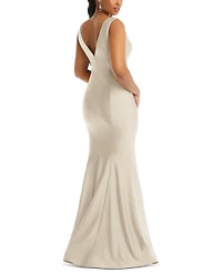 Cynthia & Sahar Women's Shirred Shoulder Stretch Satin Mermaid Dress with Slight Train