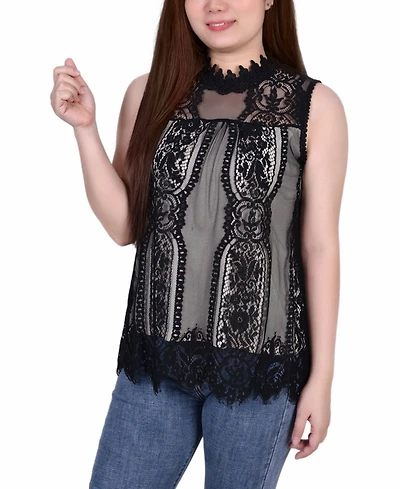 Ny Collection Mock-Neck Lace Top