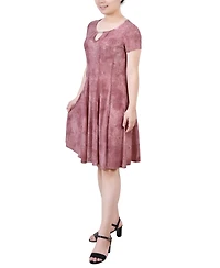 Ny Collection Women's Short Sleeve Jacquard Knit Seamed Dress