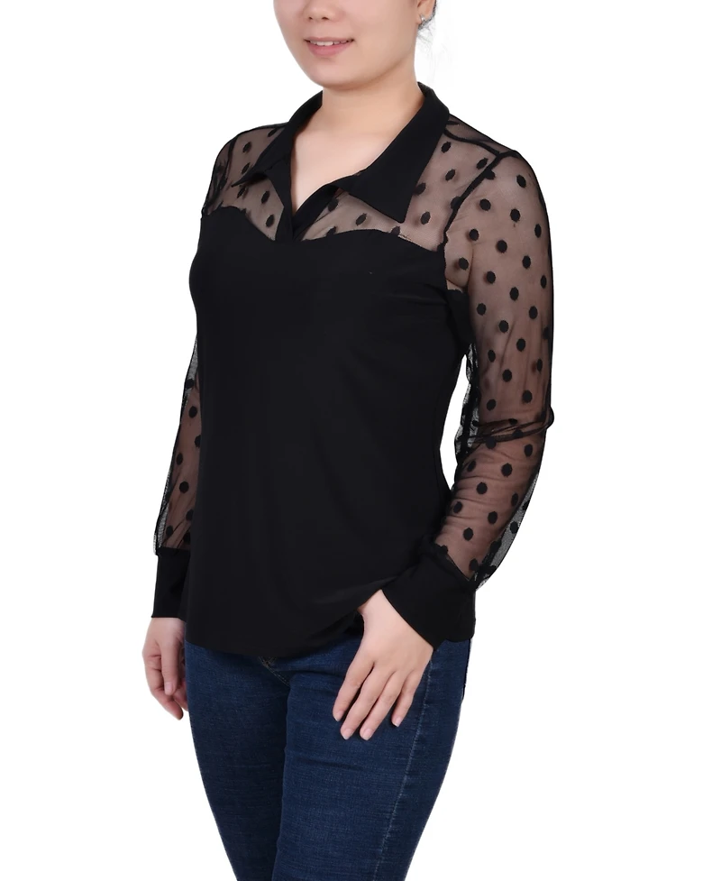 Ny Collection Women's Mesh Sleeve Top
