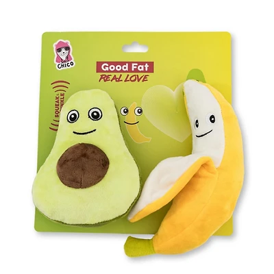 Avocado & Banana Plush Dog Toy Gift Set – with Squeaker & Crinkle Paper for Fun Play, Durable for Chewing, Perfect for Playtime and Cuddles