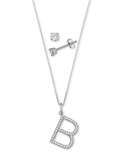 Giani Bernini 2-Pc. Set Cubic Zirconia Initial Pendant Necklace & Solitaire Stud Earrings in Sterling Silver, Created for Macy's