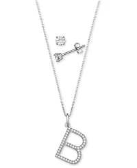 Giani Bernini 2-Pc. Set Cubic Zirconia Initial Pendant Necklace & Solitaire Stud Earrings in Sterling Silver, Created for Macy's