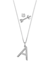 Giani Bernini 2-Pc. Set Cubic Zirconia Initial Pendant Necklace & Solitaire Stud Earrings in Sterling Silver, Created for Macy's