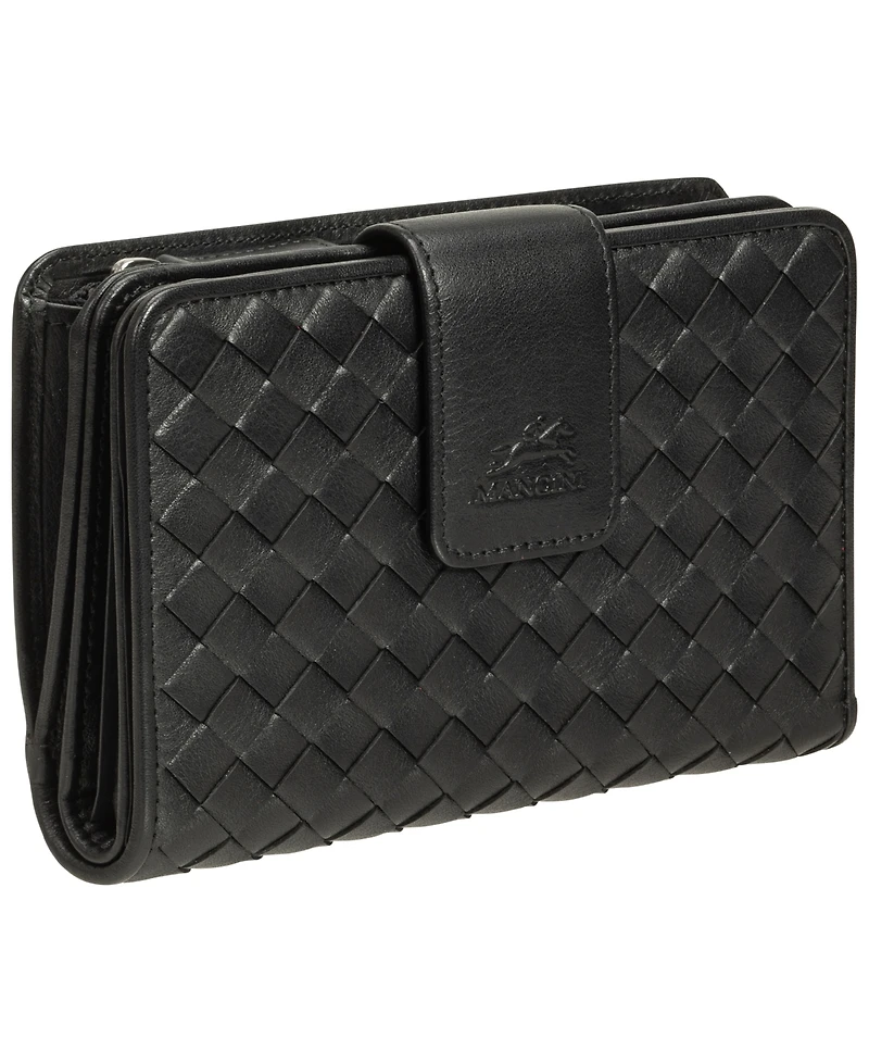 Mancini Women's Basket Weave Collection Rfid Secure Mini Clutch Wallet