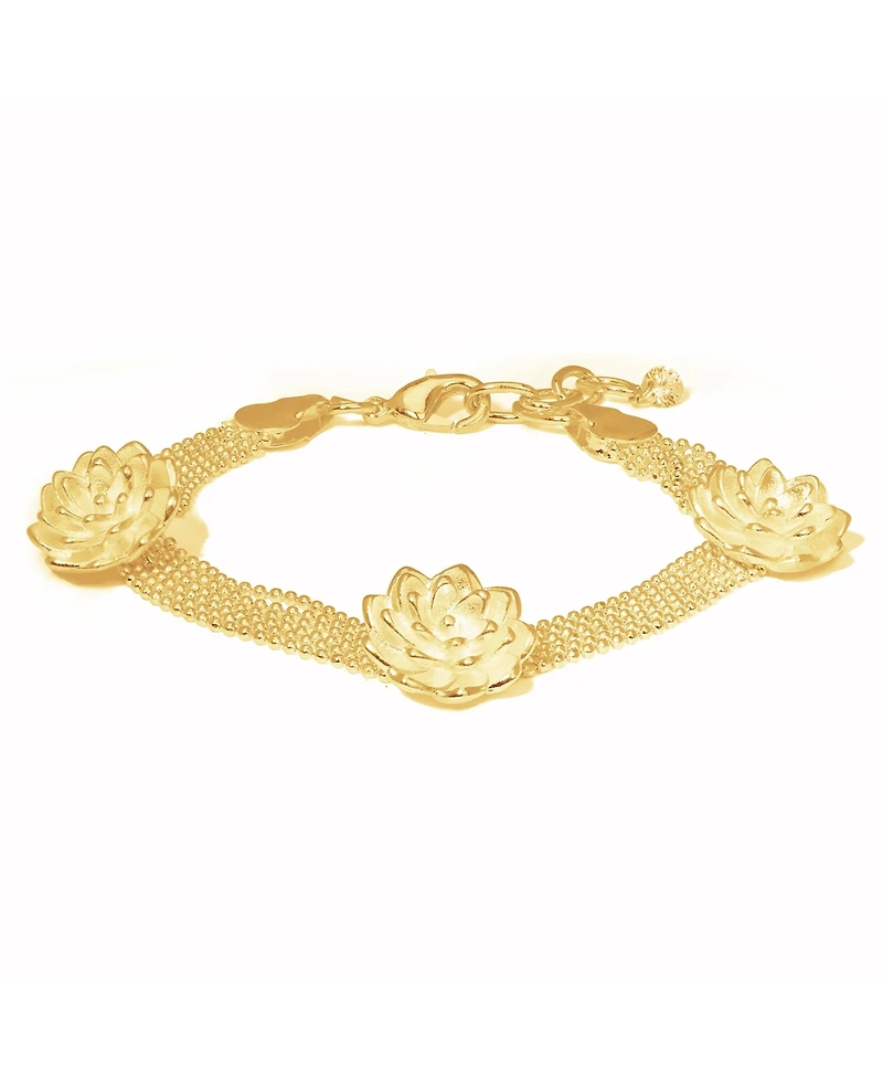 Macy's Triple Rose Flower Bracelet Silver Plate or 18k Gold Plated