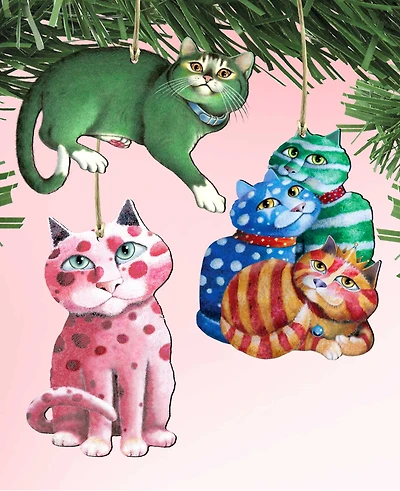 Designocracy Rainbow Cats Holiday Ornaments, Set of 3