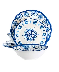 Elama Blue Flower Melamine 12 Pc. Dinnerware Set, Set of 4