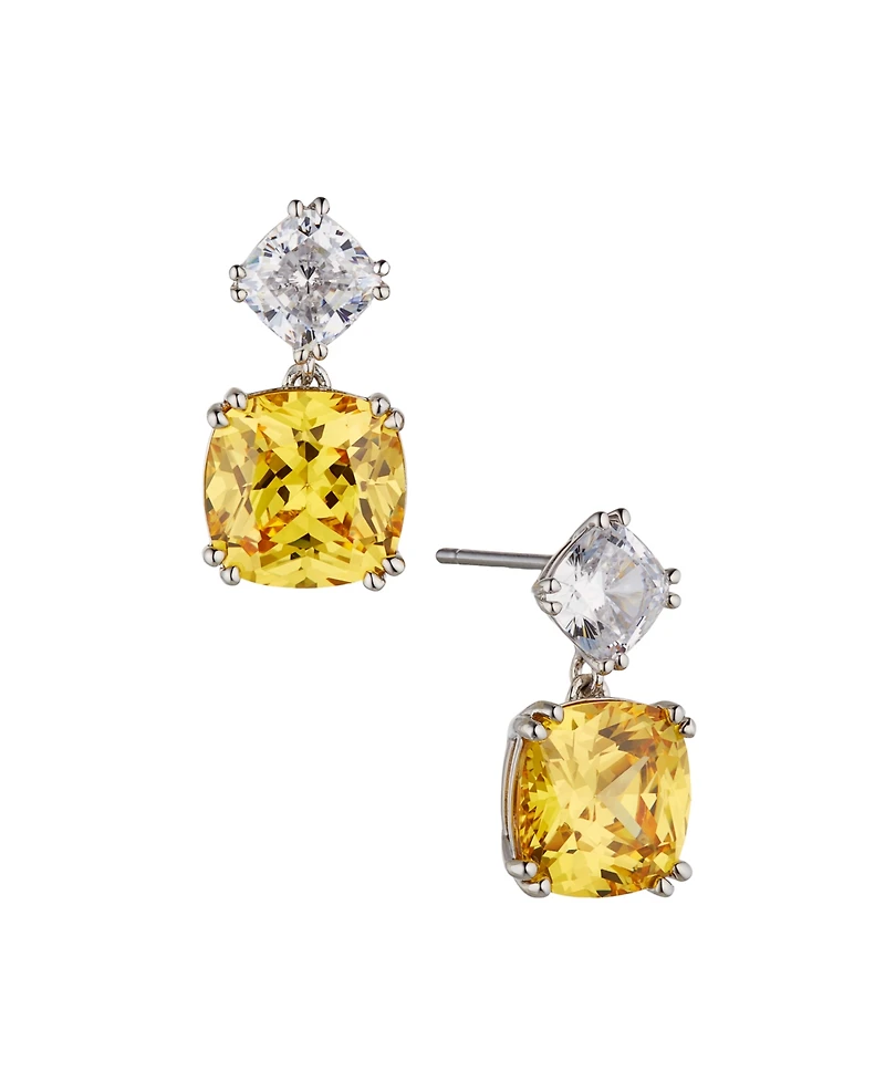 Eliot Danori Cushion Cut Drop Earring in Silver-Tone