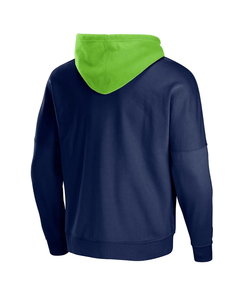 Men's Nfl X Staple Navy Seattle Seahawks Oversized Gridiron Vintage-Like Wash Pullover Hoodie