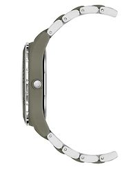 Anne Klein Women's Three-Hand Quartz Silver-Tone and Olive Green Solar Oceanwork Plastic Bracelet Watch, 38.5mm