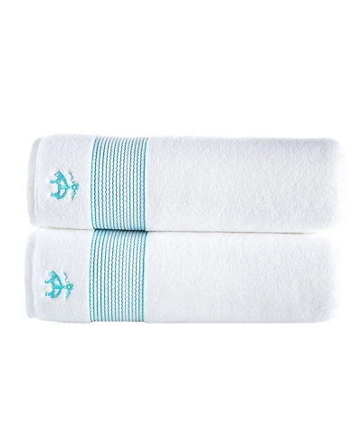 B by Brooks Brothers Rope Stripe Border 2 Piece Turkish Cotton Bath Sheet Set
