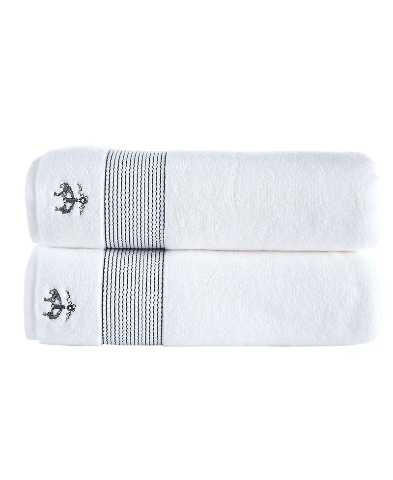 Brooks Brothers Rope Stripe Border 2 Piece Turkish Cotton Bath Sheet Set