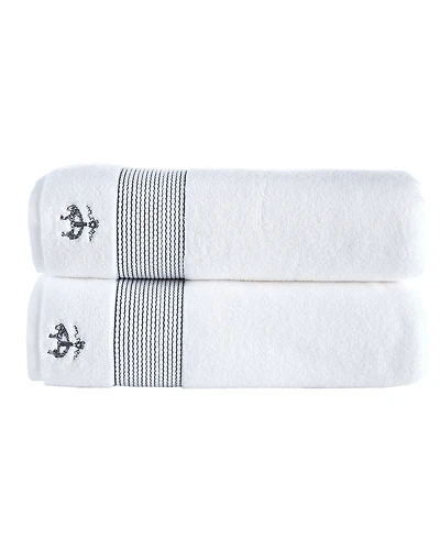 Brooks Brothers Rope Stripe Border 2 Piece Turkish Cotton Bath Sheet Set