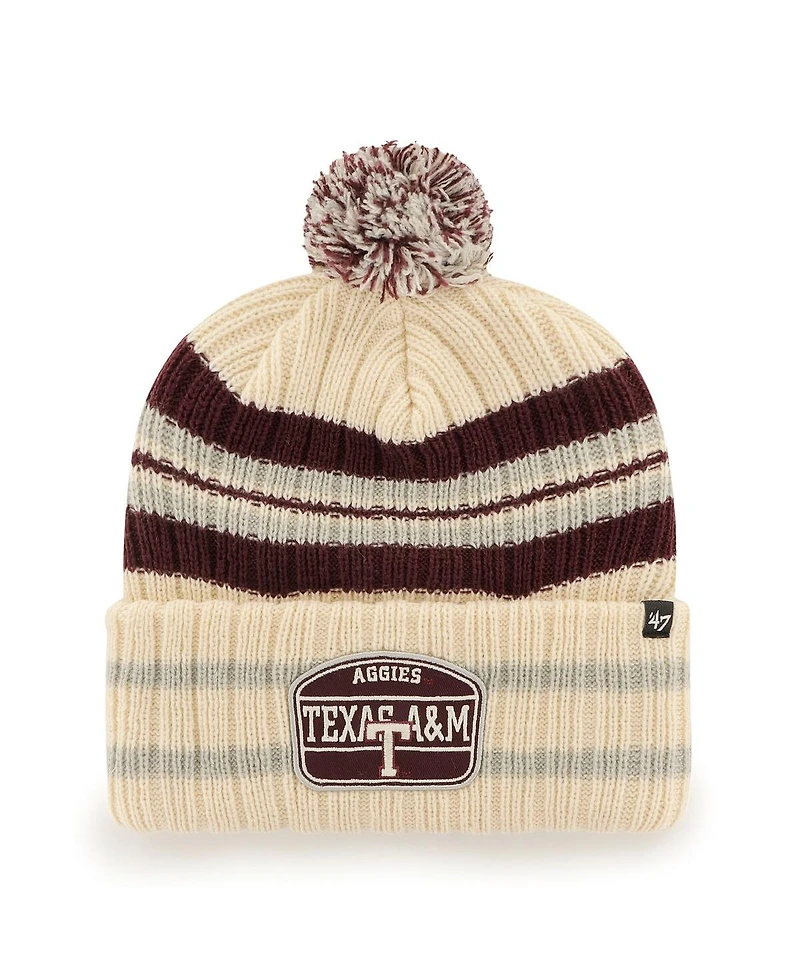 Men's '47 Natural Texas A&M Aggies Hone Patch Cuffed Knit Hat with Pom