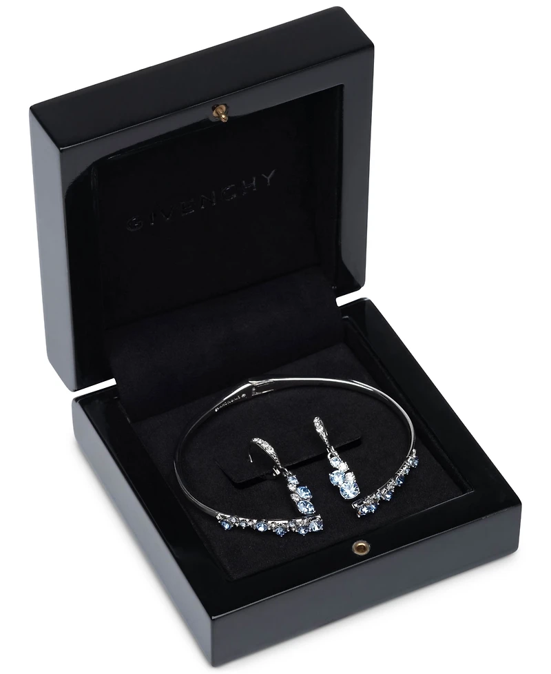 Givenchy Silver-Tone 2-Pc. Set Stone Scatter Cluster Cuff Bangle Bracelet & Matching Drop Earrings