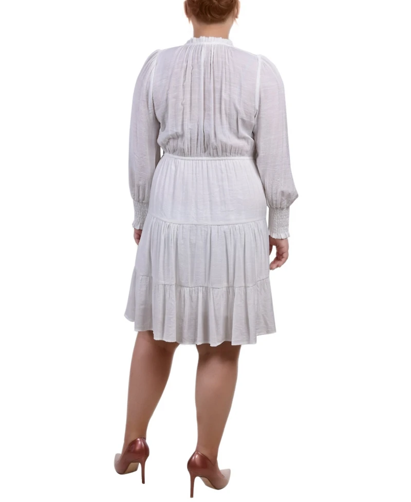 Ny Collection Plus Size Long Sleeve Tiered Dress with Ruffled Neck