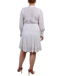 Ny Collection Plus Size Long Sleeve Tiered Dress with Ruffled Neck