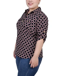 Ny Collection Plus Size Roll Tab Sleeve Zip Front Top