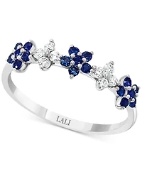 Lali Jewels Sapphire (3/8 ct. t.w.) & Diamond (1/6 Flower Band 14k White Gold