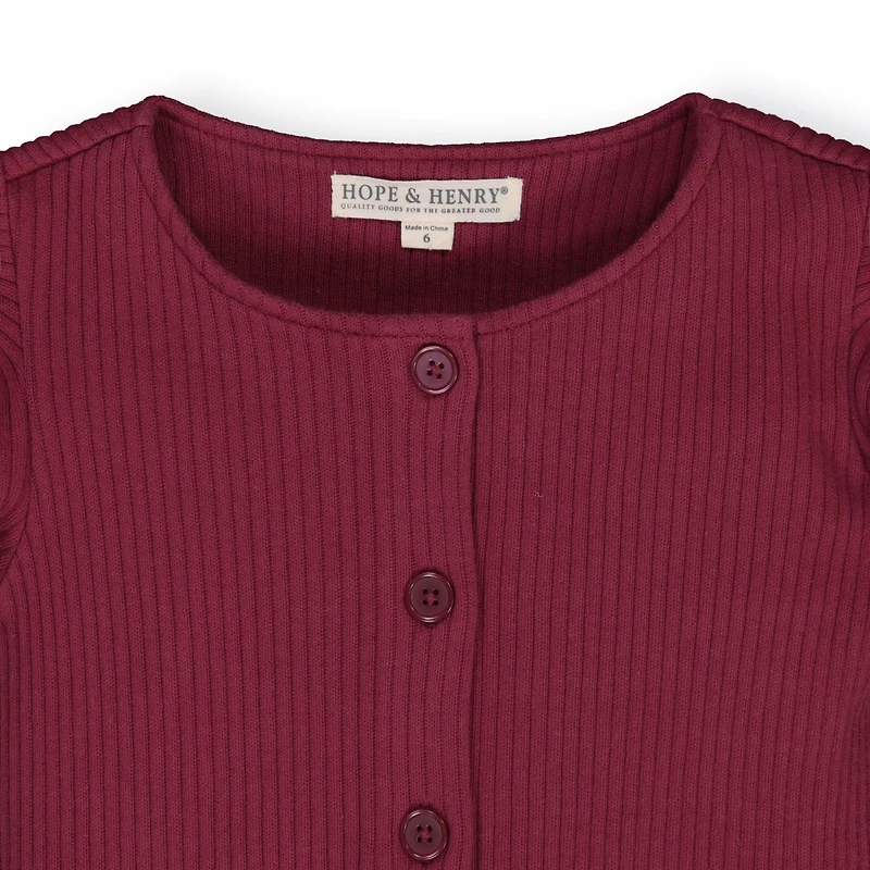 Hope & Henry Baby Girls Short Sleeve Rib Knit Button Front Jumpsuit